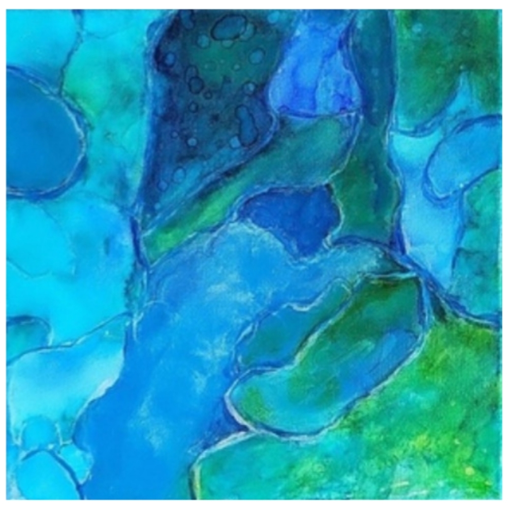 Hand Crafted Green and Blue Abstract Design 12 x 12 Inches Canvas Painting - Picture 3 of 4